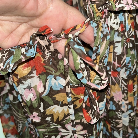 American Rag chiffon floral long tunic ruffled top has a separate long tie - L - Picture 11 of 14